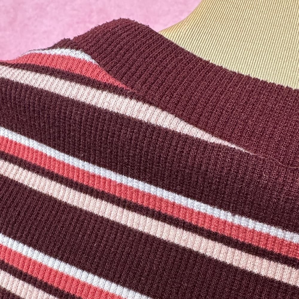 120- H&M Divided Striped Bodycon Mini Dress Maroon Pink White Size 0 - Thumbnail 4