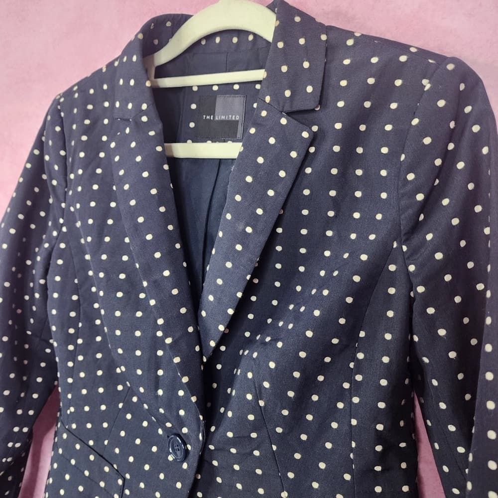 199. The Limited Navy Polka Dot Blazer Jacket Small - Thumbnail 3