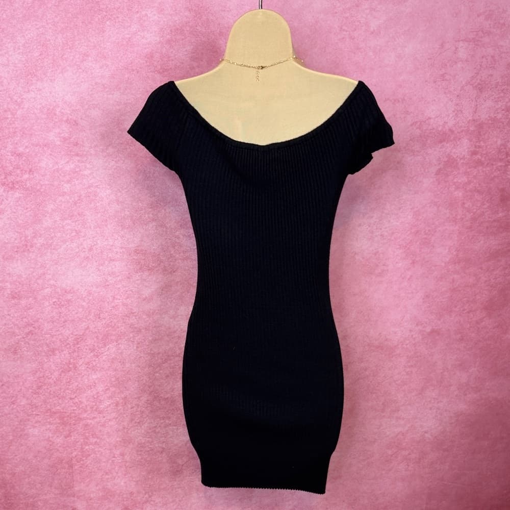 127. Ambiance Black Ribbed Bodycon Mini Dress L - Thumbnail 3
