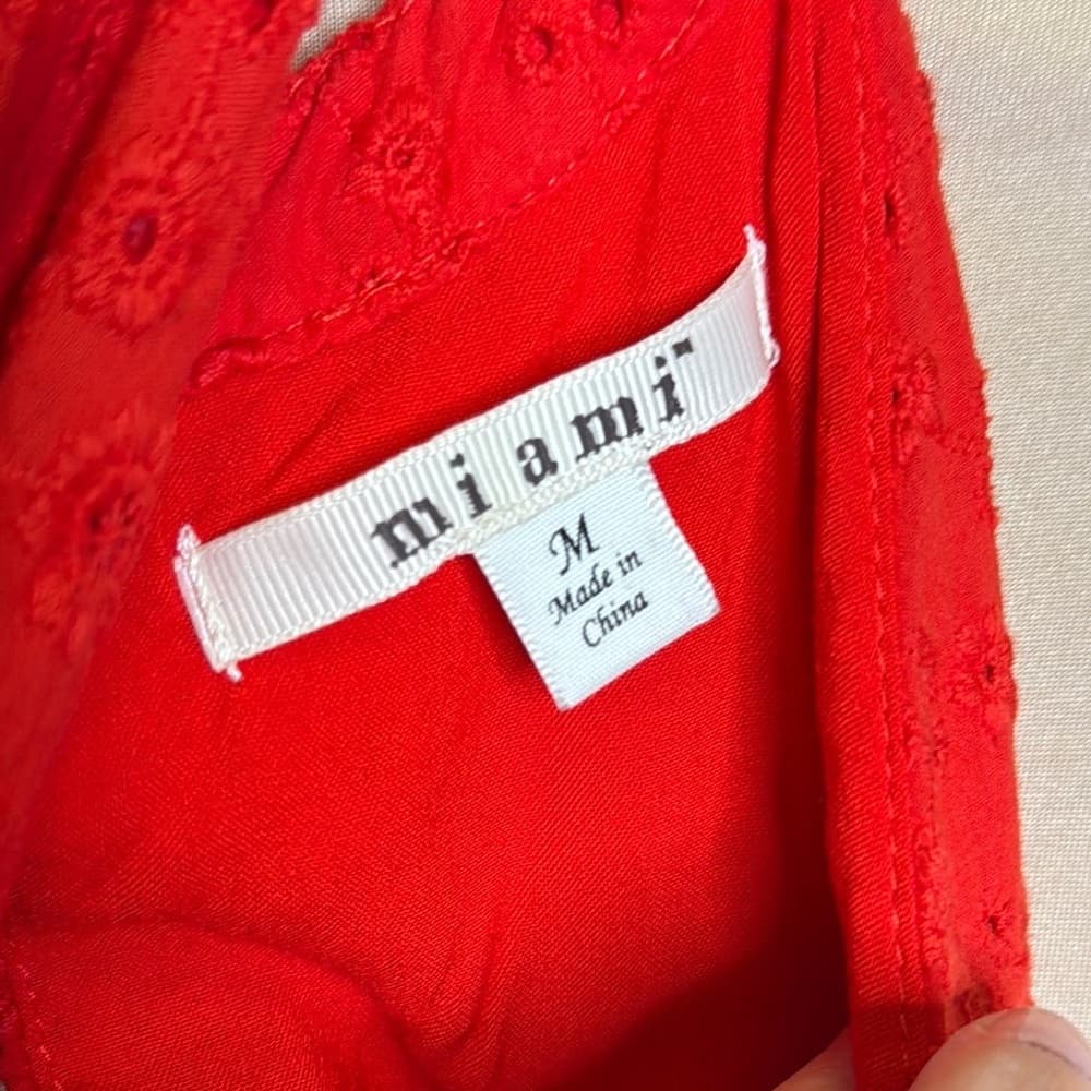 88. Miami Red Eyelet Belted Romper – Size Medium