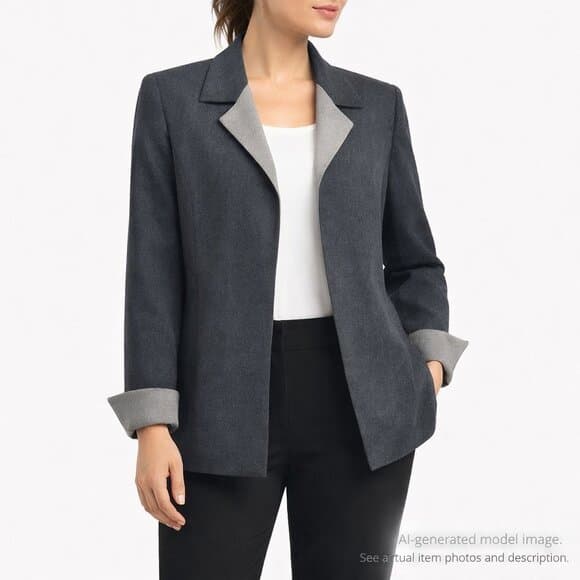 336. Kasper Gray Open Front Career Jacket Blazer Women’s Size L - Thumbnail 13