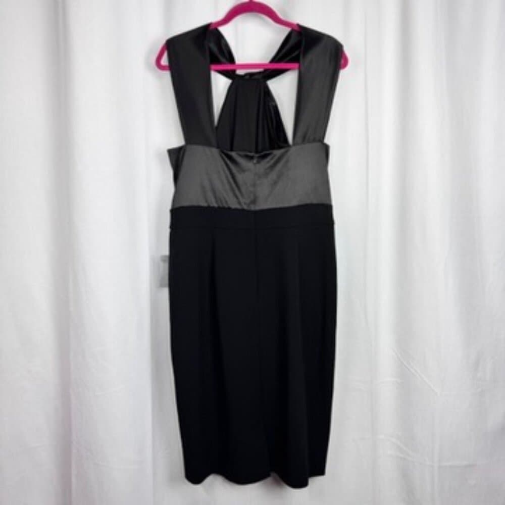 335. NWT Eliza J Black Satin Twist Bodice Sleeveless Midi Dress 16 - Thumbnail 2