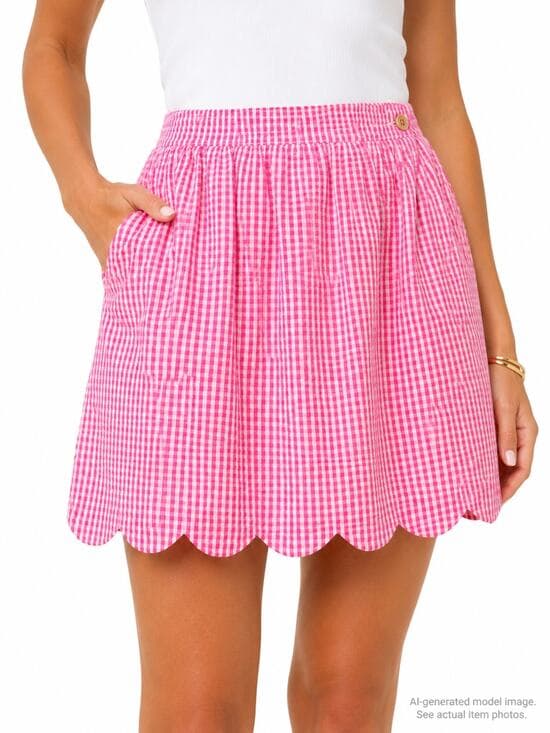355. Lilly Pulitzer Pink Gingham Scallop Hem Skirt Size Small - Thumbnail 9