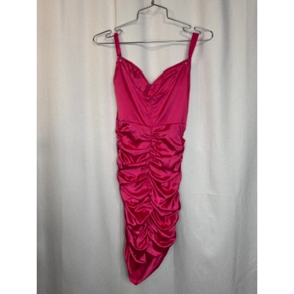375. Sugar Thrillz Hot Pink Satin Ruched Bodycon Mini Dress Size XXS - Thumbnail 5