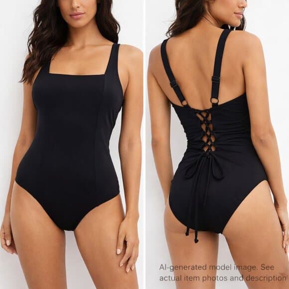 330. TA3 Black Lace-Up Back One-Piece Swimsuit XL - Thumbnail 7