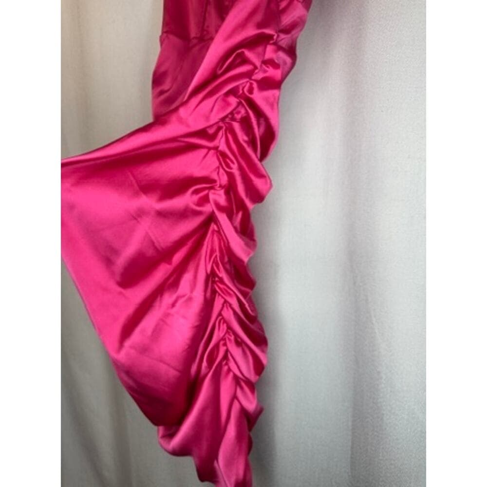 375. Sugar Thrillz Hot Pink Satin Ruched Bodycon Mini Dress Size XXS - Thumbnail 2