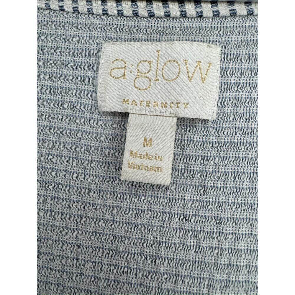 376. A Glow Maternity Blue White Striped Button Front Dress Size M - Thumbnail 2