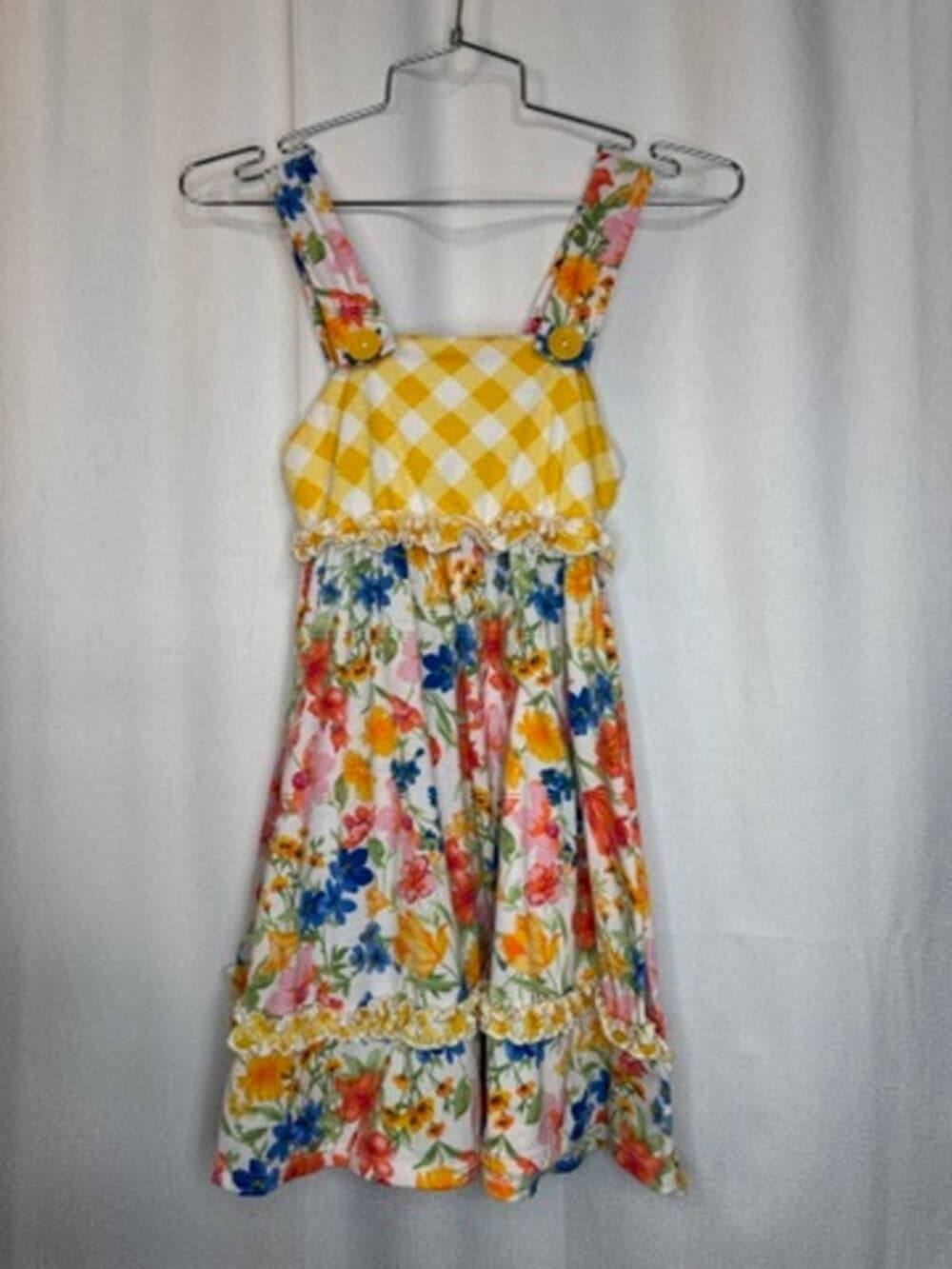368. Jona Michelle Girls Floral Yellow Gingham Sundress Size 7 - Thumbnail 5