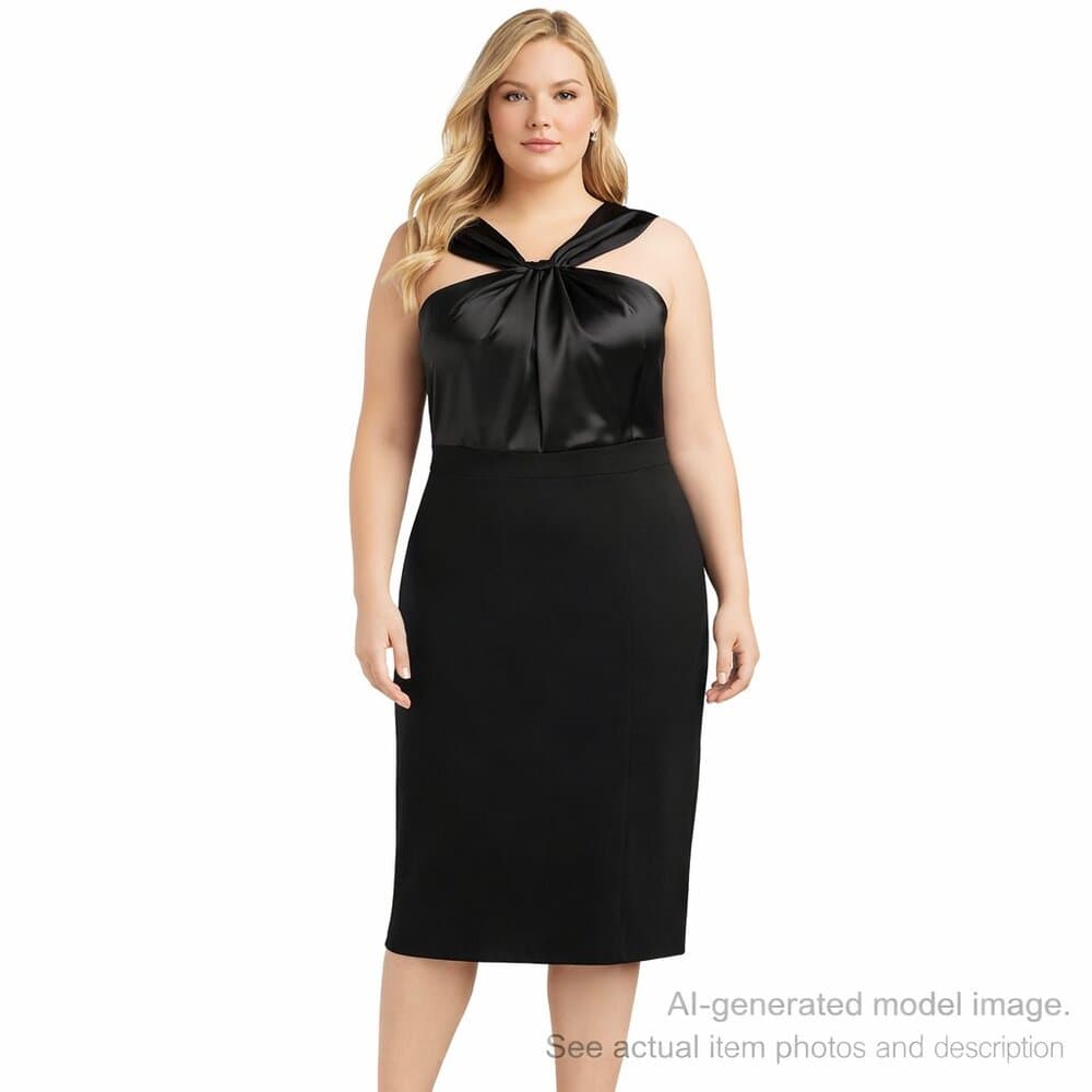 335. NWT Eliza J Black Satin Twist Bodice Sleeveless Midi Dress 16 - Thumbnail 8