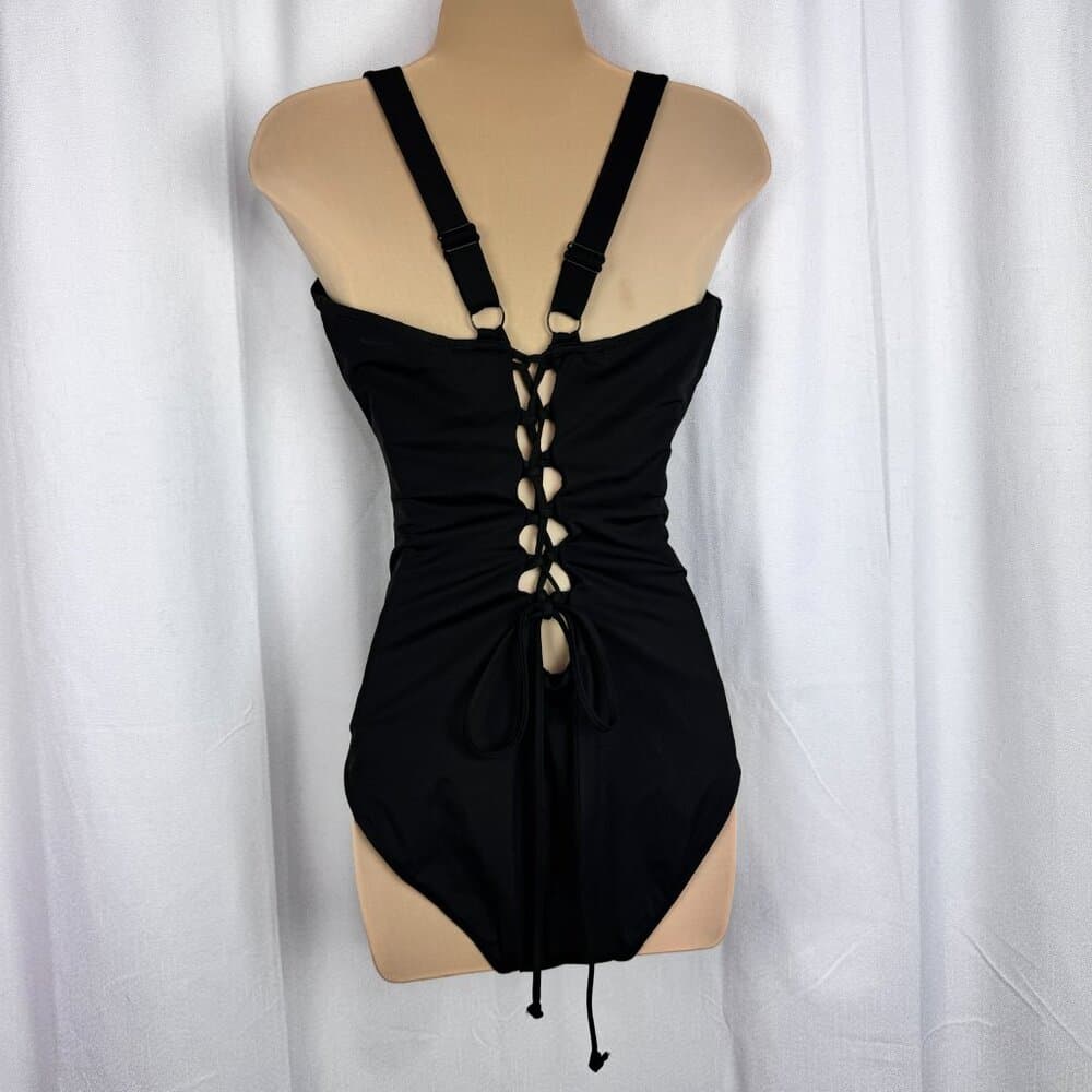 330. TA3 Black Lace-Up Back One-Piece Swimsuit XL - Thumbnail 4