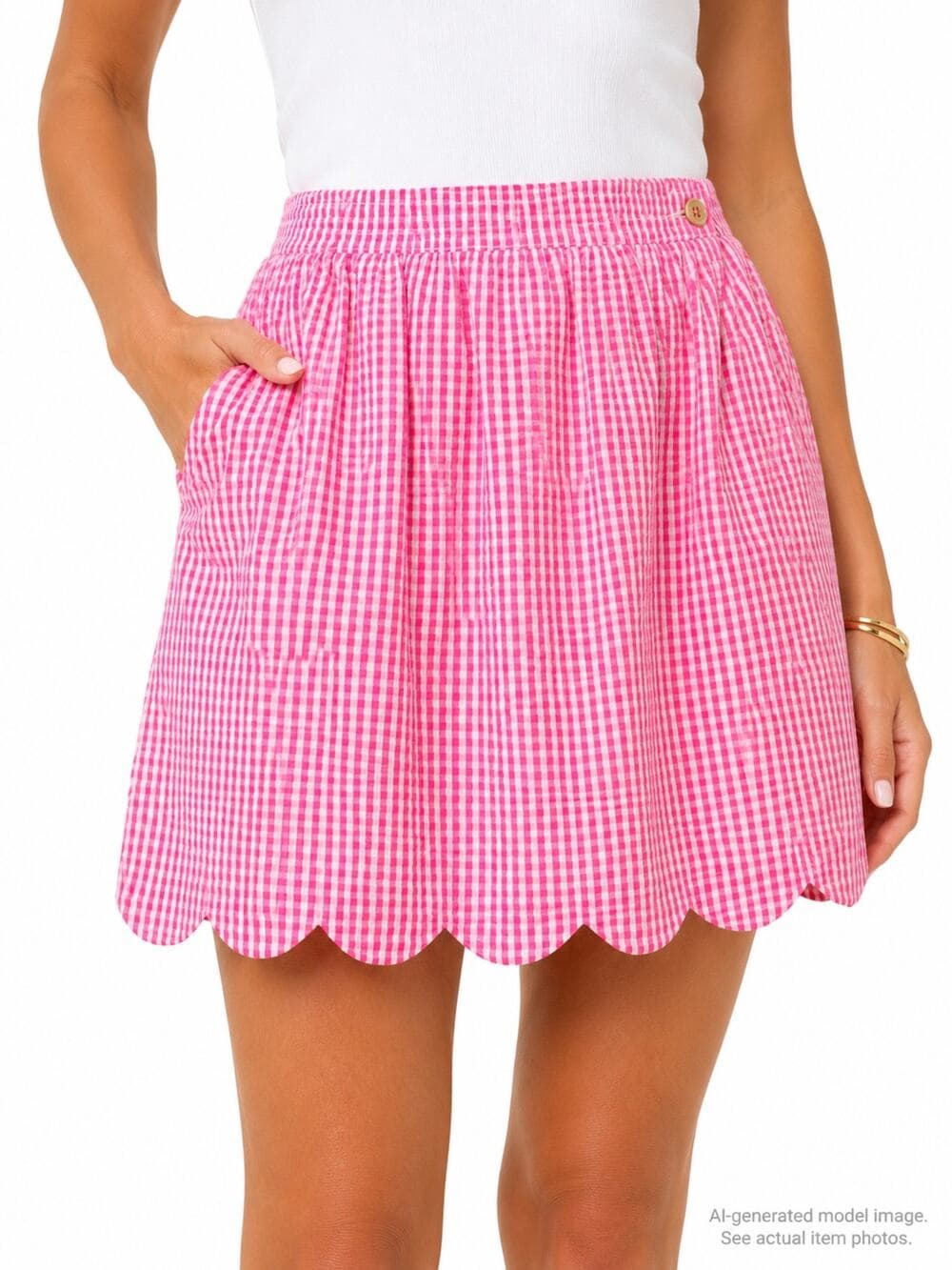 355. Lilly Pulitzer Pink Gingham Scallop Hem Skirt Size Small - Thumbnail 8