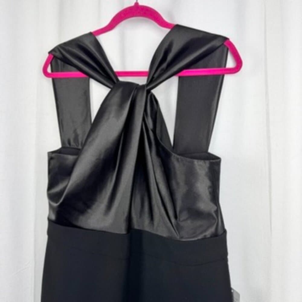 335. NWT Eliza J Black Satin Twist Bodice Sleeveless Midi Dress 16 - Thumbnail 3