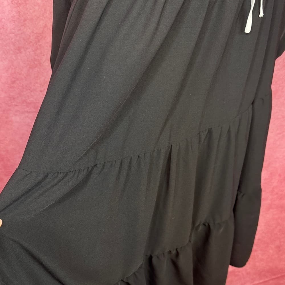 124. Shein Black Tie-Front Oversized Midi Dress Size M - Thumbnail 4