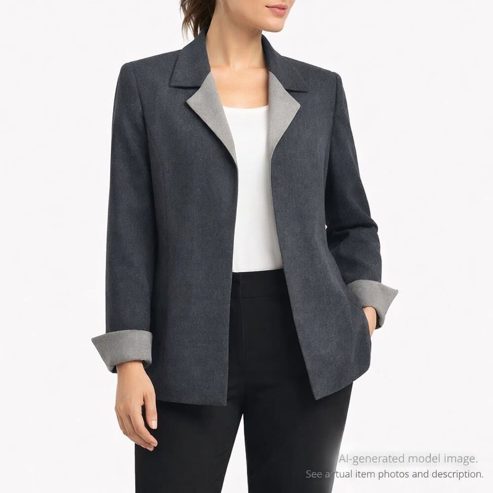 336. Kasper Gray Open Front Career Jacket Blazer Women’s Size L - Thumbnail 12