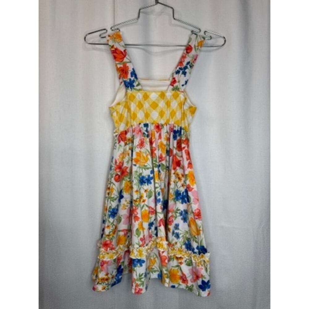 368. Jona Michelle Girls Floral Yellow Gingham Sundress Size 7 - Thumbnail 2