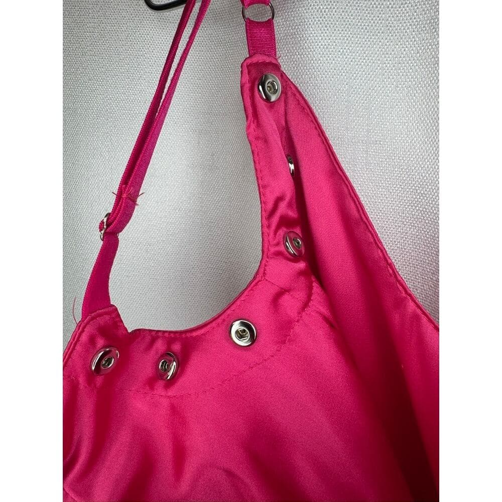 375. Sugar Thrillz Hot Pink Satin Ruched Bodycon Mini Dress Size XXS - Thumbnail 4