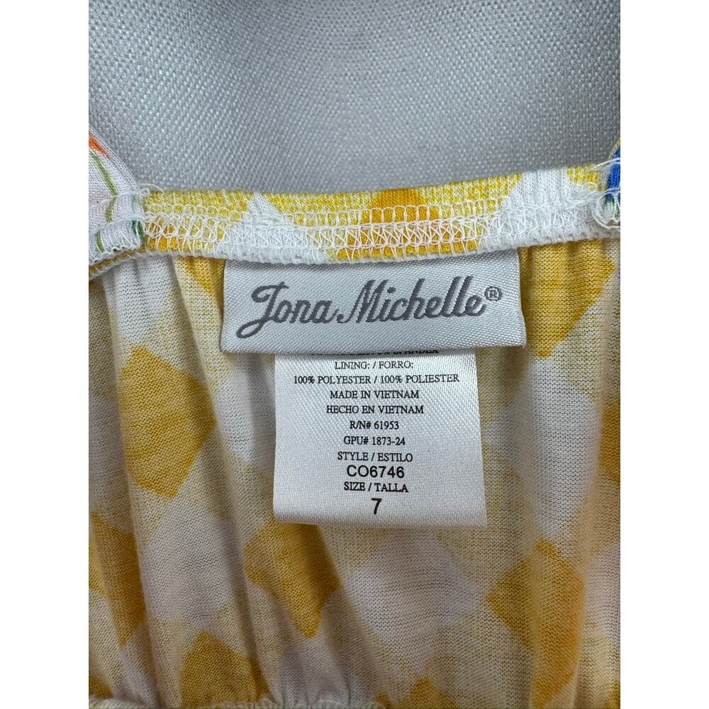 368. Jona Michelle Girls Floral Yellow Gingham Sundress Size 7 - Thumbnail 3