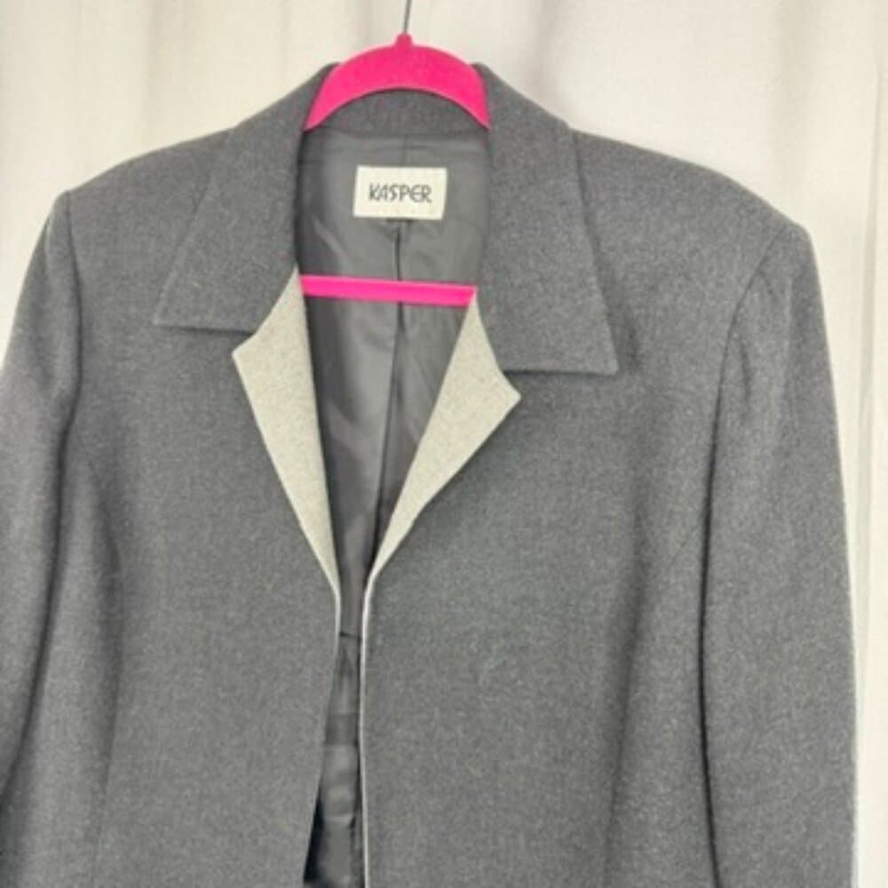 336. Kasper Gray Open Front Career Jacket Blazer Women’s Size L - Thumbnail 3