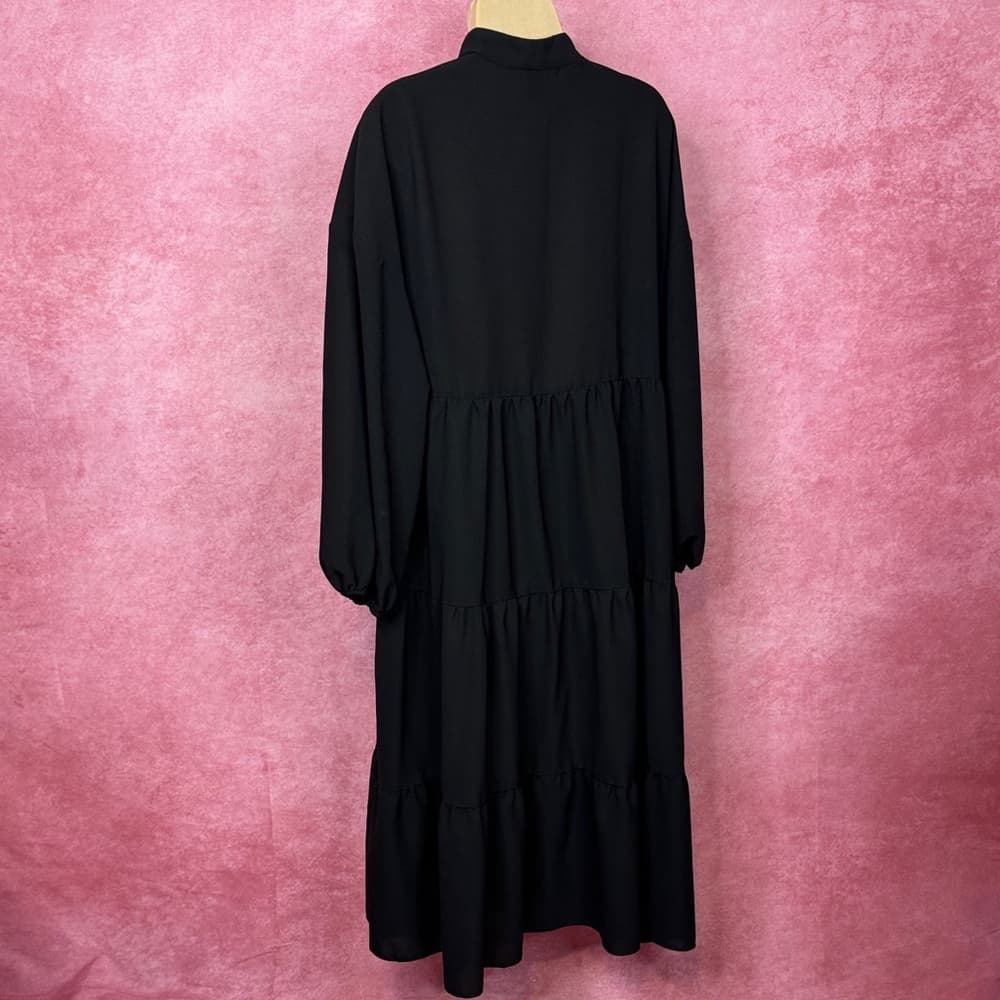 124. Shein Black Tie-Front Oversized Midi Dress Size M - Thumbnail 2