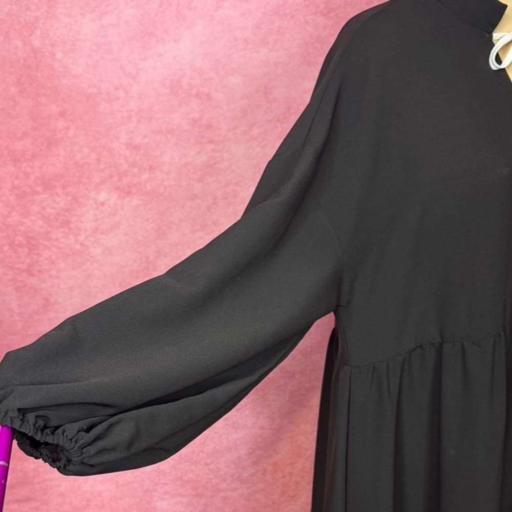 124. Shein Black Tie-Front Oversized Midi Dress Size M - Thumbnail 3