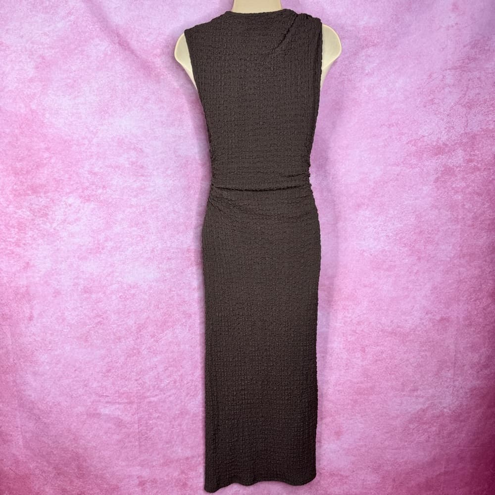 214. ZARA Textured Brown Sleeveless Midi Dress Small - Thumbnail 3