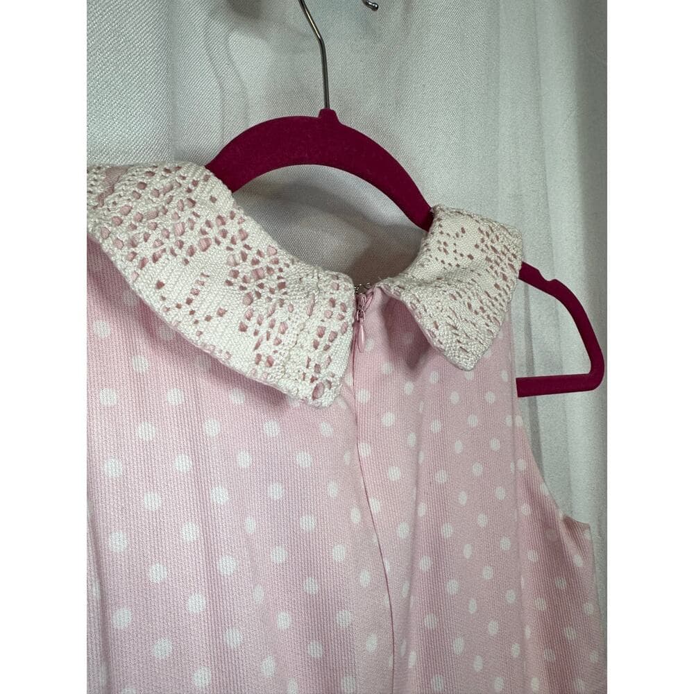 346. Beautiful Handmade Pink Polka Dot Lace Trim Dress - Thumbnail 5