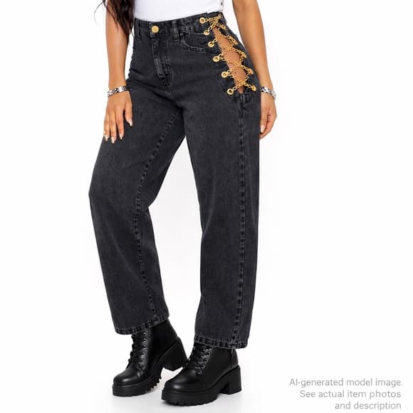 146. No1 Los Angeles Side Grommet Chain Pants Size S - Thumbnail 8
