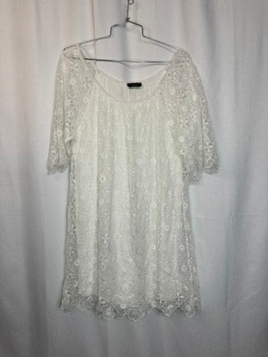 366. Cherish Made in Italy White Lace Overlay Dress Size 8 - Thumbnail 9
