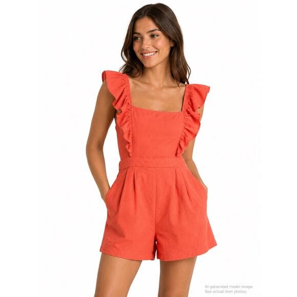 350. Flying Tomato Coral Ruffle Sleeve Romper Medium - Thumbnail 7