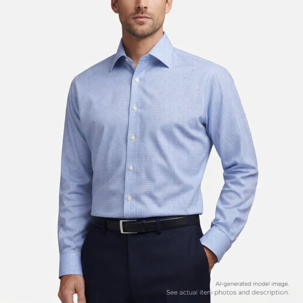 326. Eton Contemporary Blue Check 100% Cotton Dress Shirt 16.5 / 42 - Thumbnail 7
