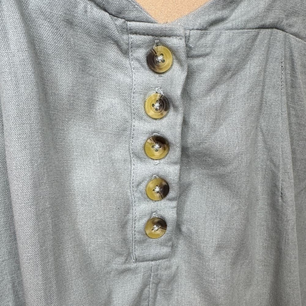 90. Free People Sage Green Linen Blend Ruffle Strap Dress with Bow Back Size S - Thumbnail 4