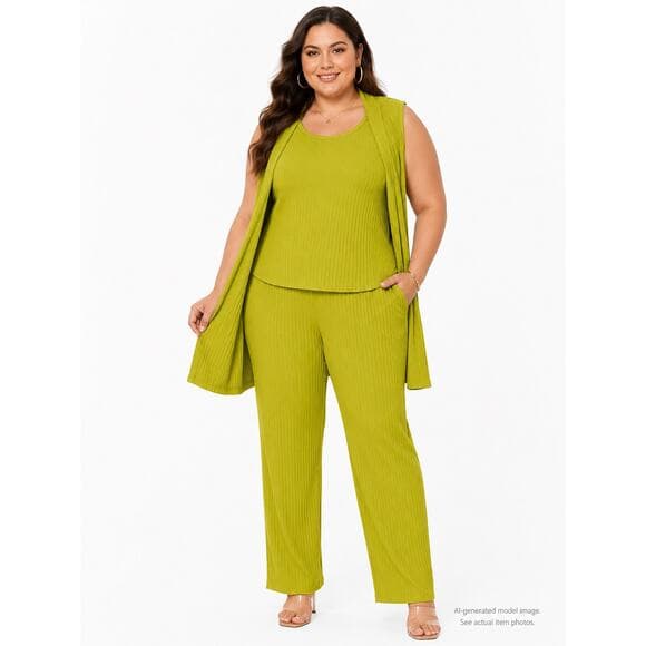 349. Lime Green Ribbed 3 Piece Set Top XL Vest L Pants L - Thumbnail 15