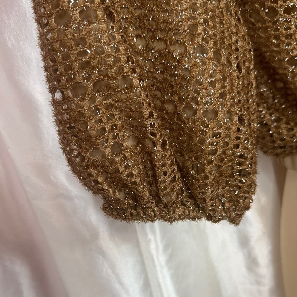 65. Aaron & Amber Metallic Crochet Long Sleeve Cropped Top Size M - Thumbnail 5