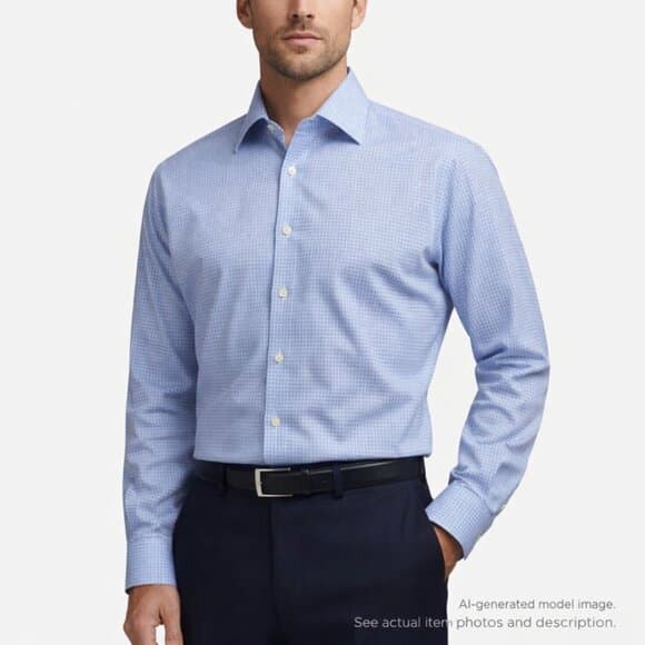 326. Eton Contemporary Blue Check 100% Cotton Dress Shirt 16.5 / 42 - Thumbnail 8