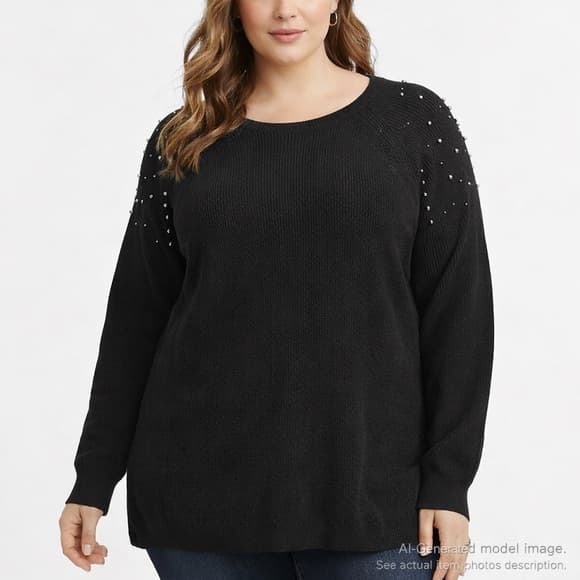 312. NWT INC International Concepts Black Studded Shoulder Knit Sweater 4X - Thumbnail 10