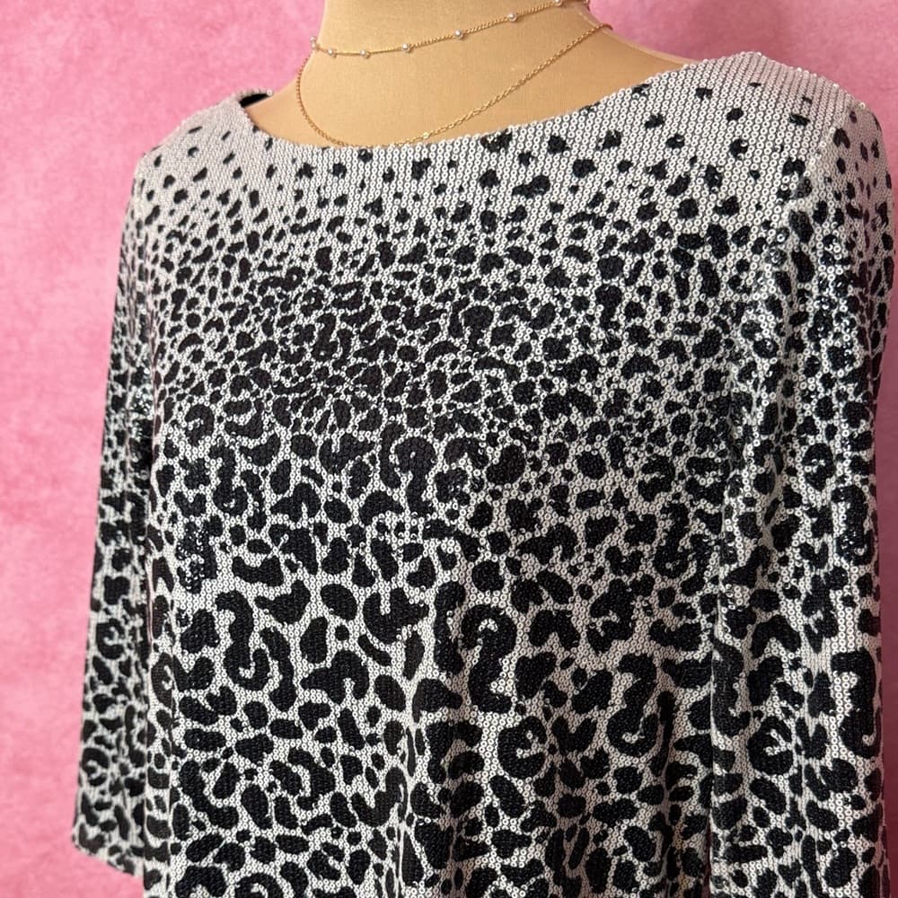 135. Zara Basic Sequin Leopard Print Mini Dress Black Silver Small - Thumbnail 3