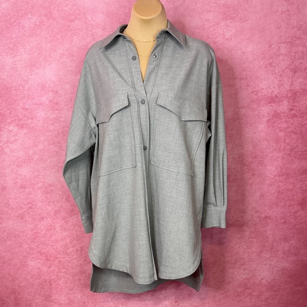 132. ZARA Gray Shirt Dress XS - Thumbnail 2