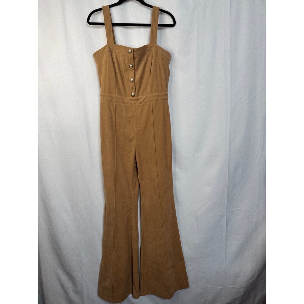 351. Jealous Tomato Camel Ribbed Flare Leg Jumpsuit NWOT Large