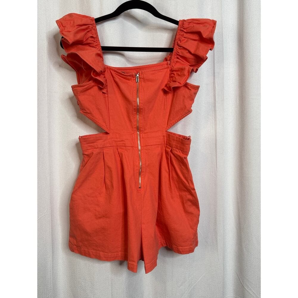 350. Flying Tomato Coral Ruffle Sleeve Romper Medium - Thumbnail 3
