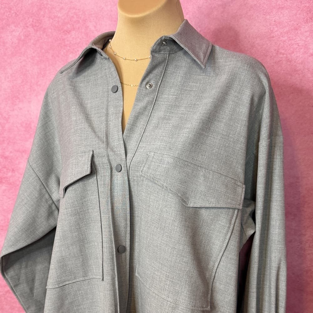 132. ZARA Gray Shirt Dress XS - Thumbnail 3