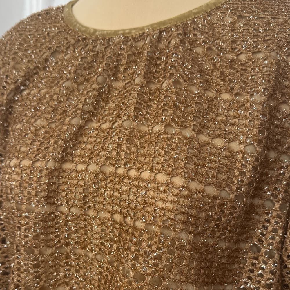 65. Aaron & Amber Metallic Crochet Long Sleeve Cropped Top Size M - Thumbnail 3