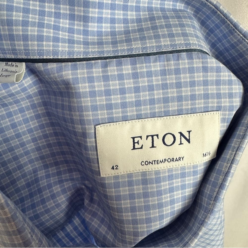 326. Eton Contemporary Blue Check 100% Cotton Dress Shirt 16.5 / 42 - Thumbnail 2