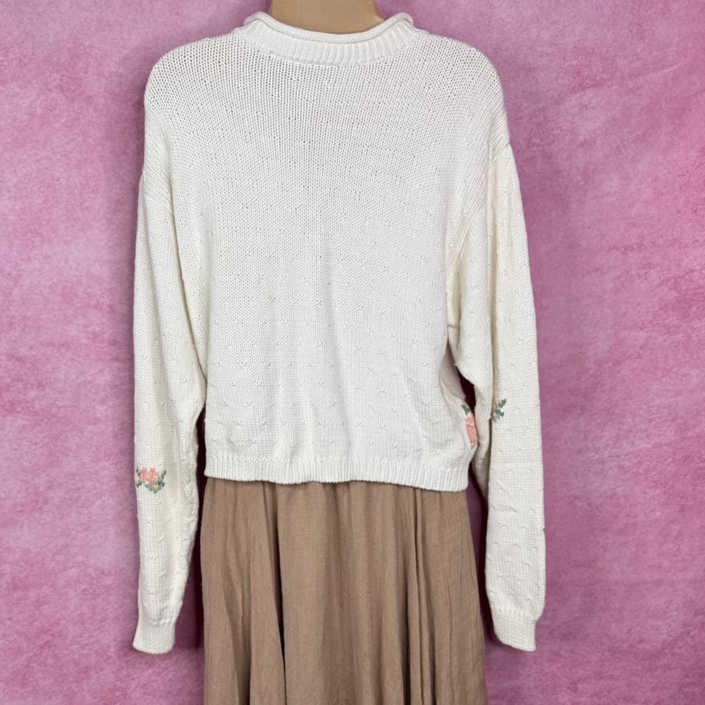 162. Lizsport Vintage Floral Knit Sweater White Size L - Thumbnail 3