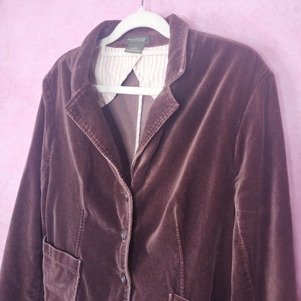 192. Great Northwest Clothing Company Deep Brown Velvet Blazer L - Thumbnail 3