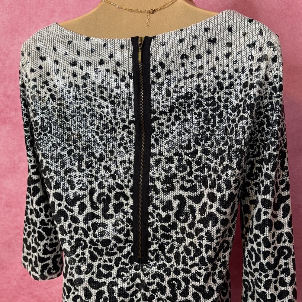 135. Zara Basic Sequin Leopard Print Mini Dress Black Silver Small - Thumbnail 5