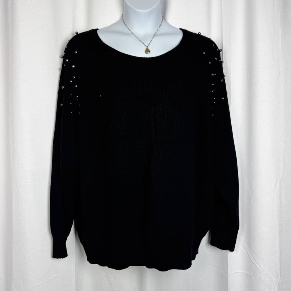312. NWT INC International Concepts Black Studded Shoulder Knit Sweater 4X - Thumbnail 2