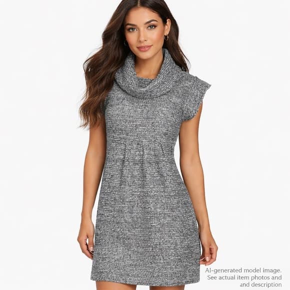 249. TYLER BOE Cowl Neck Knit Lambswool Blend Sweater Dress Gray Pleats Size S - Thumbnail 8