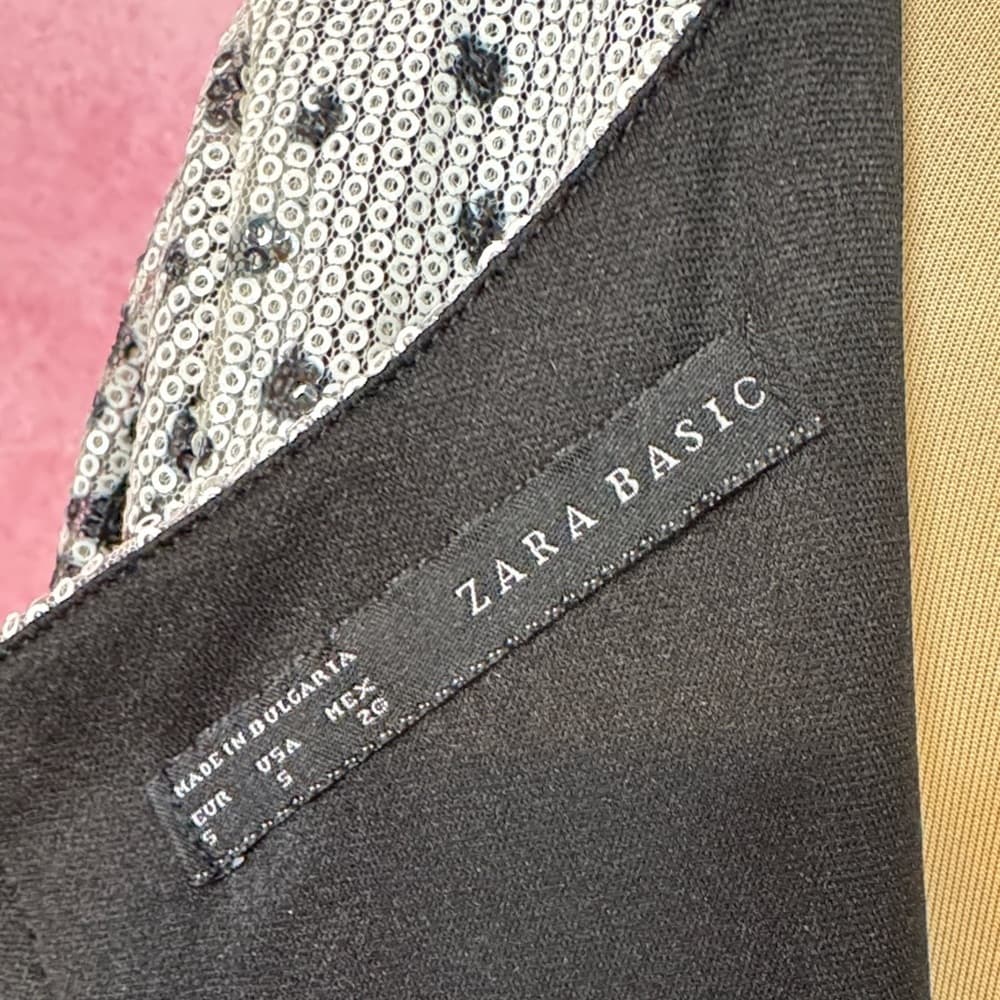 135. Zara Basic Sequin Leopard Print Mini Dress Black Silver Small