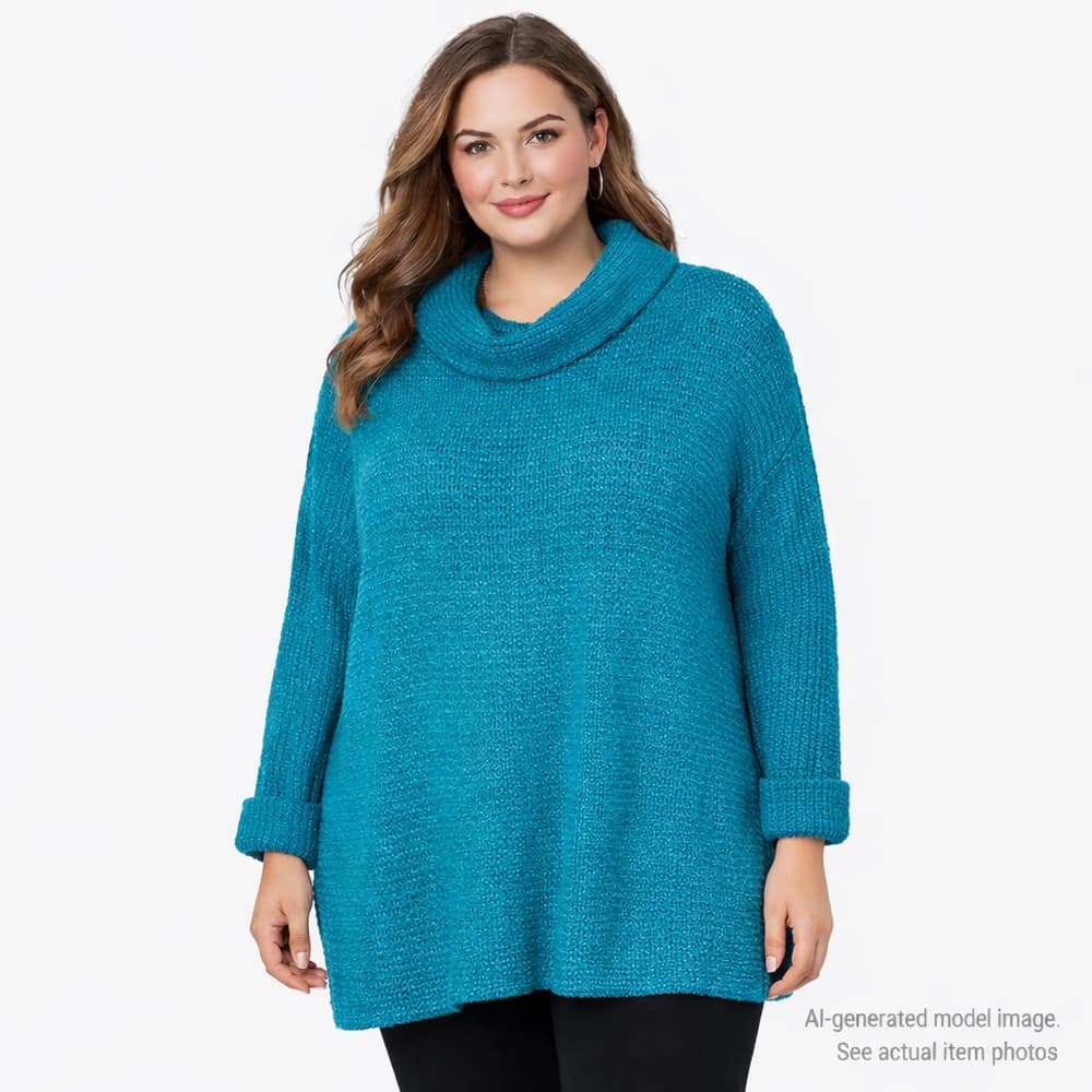 301. Anthropologie A+ Teal Knit Cowl Neck Sweater Coat 2X - Thumbnail 9