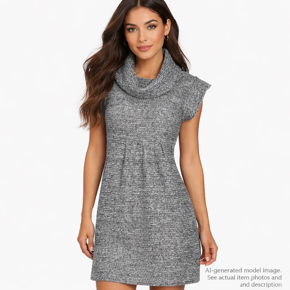 249. TYLER BOE Cowl Neck Knit Lambswool Blend Sweater Dress Gray Pleats Size S - Thumbnail 7